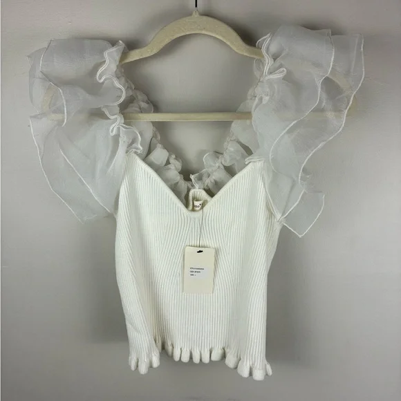 Idem Ditto White Grand Gesture Organza Crop Top Ribbed Women’s Sz Large New - Picture 1 of 7